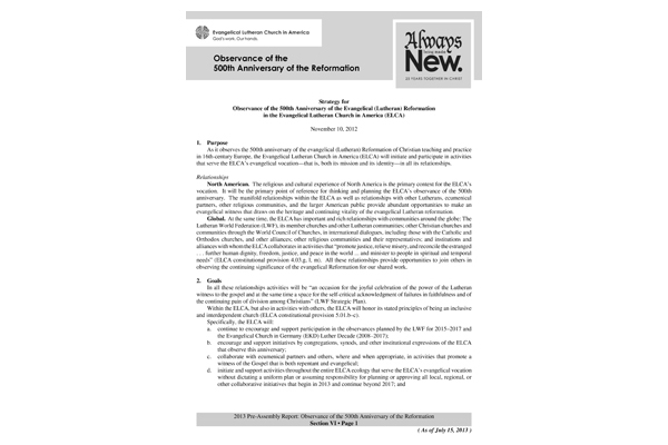 Observance of the 500th Anniversary of the Reformation