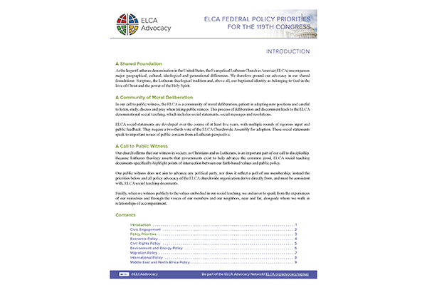 ELCA Federal Policy Priorities for the 119th Congress