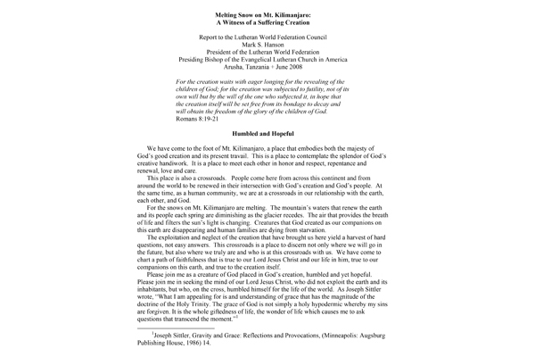 2008: Report to the Lutheran World Federation: Melting Snow on Kilimanjaro
