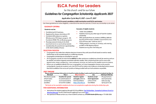 Guidelines for Congregations Scholarship