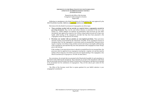 2022 Amendments to the Model Constitution for Congregations