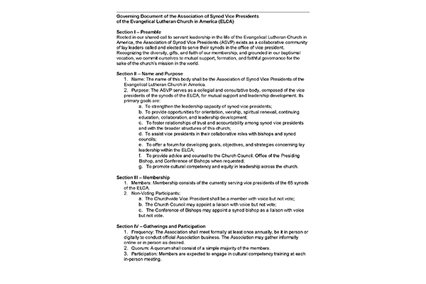 Association of Synod Vice Presidents Governing Document Thumbnail Image