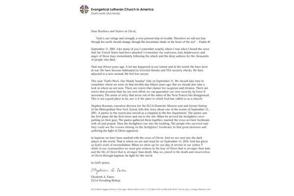 Bishop Eaton’s statement on 9/11