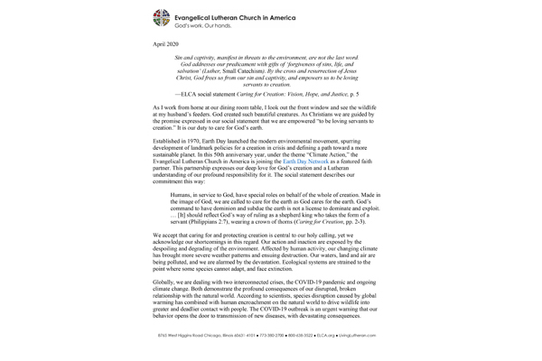 Bishop Eaton’s 2020 Earth Day message