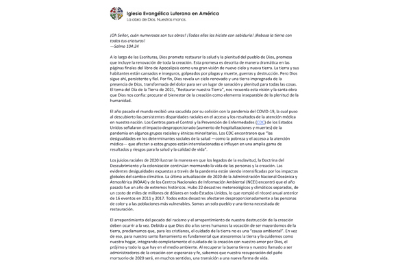 Bishop Eaton 2021 Earth Day Statement (Spanish)