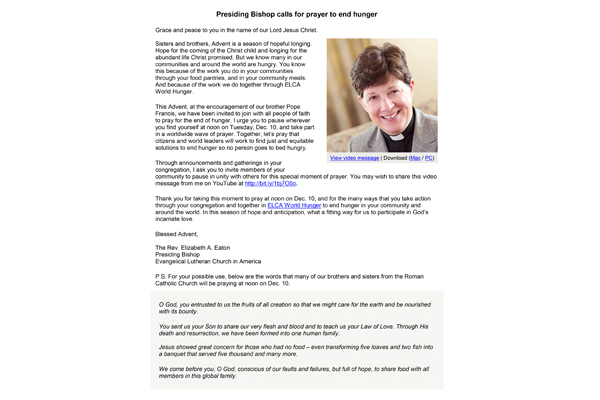 2013 Call For Prayer to End Hunger