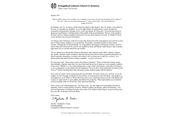 Letter on Martin Luther King Jr. Day 2017