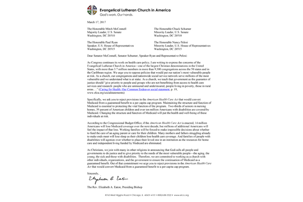 Bishop Eaton’s Letter on American Health Care Act