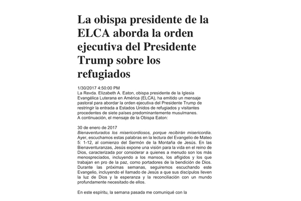 Letter on Refugee and Immigrant Executive Order (Spanish)