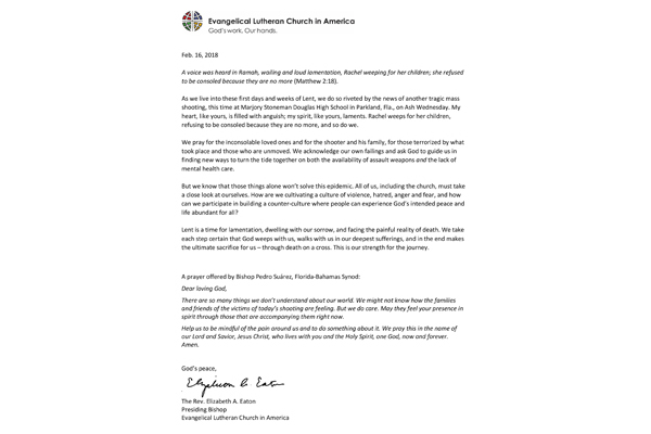 ELCA Presiding Bishop responds to Florida high school shooting