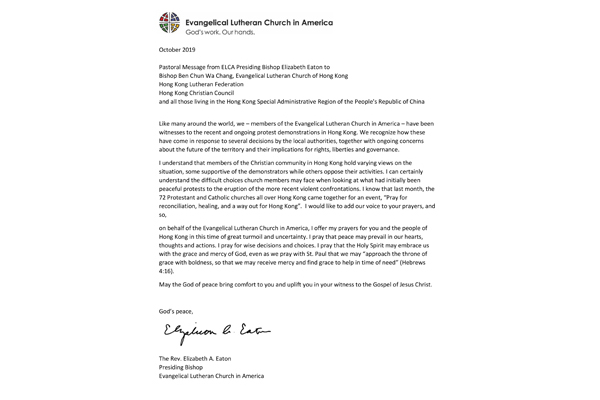 Pastoral Message to Hong Kong Churches