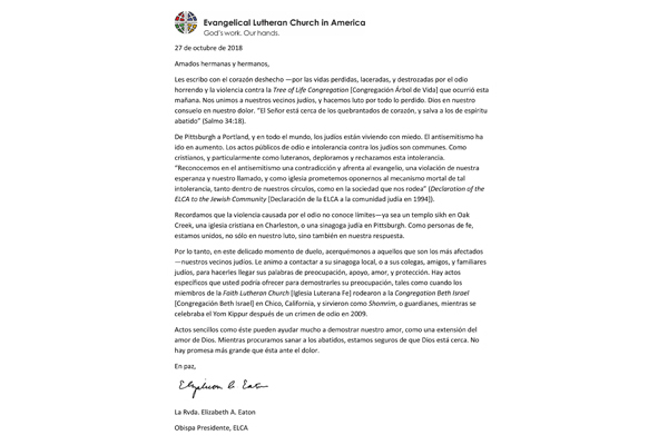 Statement on Pittsburgh synagogue shooting (Spanish)