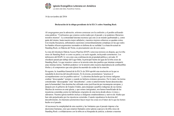 Bishop Eaton’s Statement on Standing Rock (Spanish)