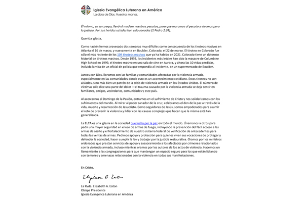 Bishop Eaton statement on gun violence (Spanish)