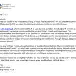 ELCA presiding bishop issues message on death of Pope Benedict XVI