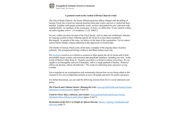 A pastoral word on the verdict of Derek Chauvin’s trial