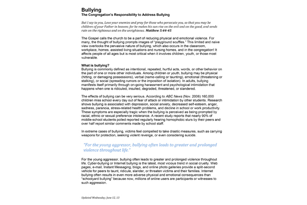 Bullying and the Church Resource