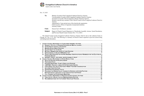 Church Council Responses November 9-12, 2023