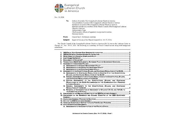 Church Council Actions November 14-17, 2024