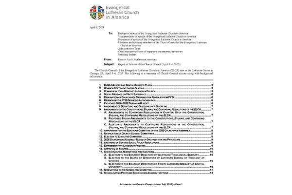 Church Council Actions April 3-6, 2025