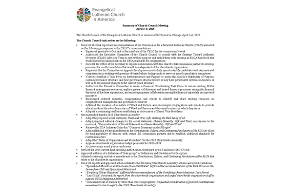 Church Council Summary April 3-6, 2025