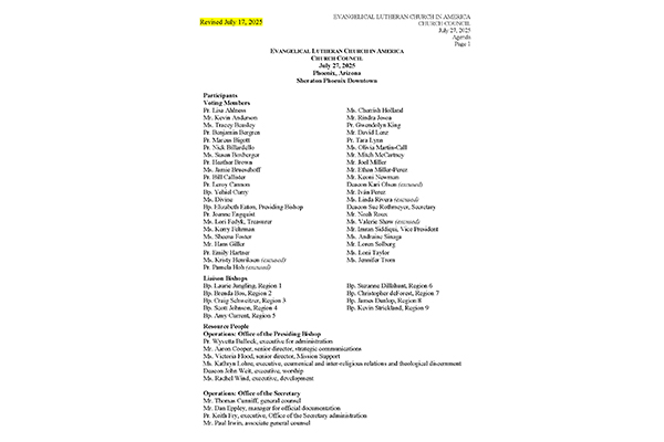 Church Council Agenda July 27, 2025