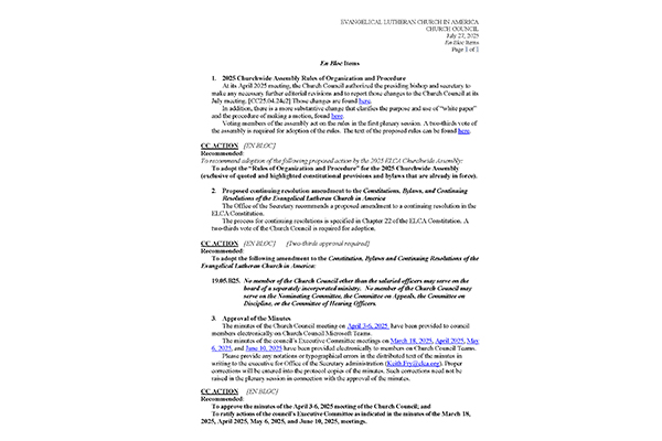 Church Council Exhibits – July 27, 2025