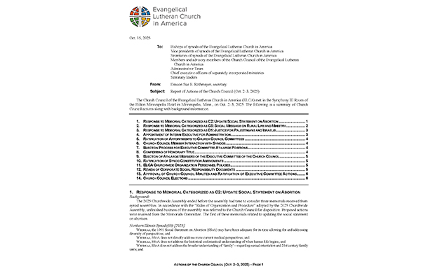 Church Council Actions October 2-3, 2025