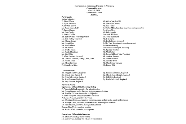 Church Council Agenda October 2-3, 2025
