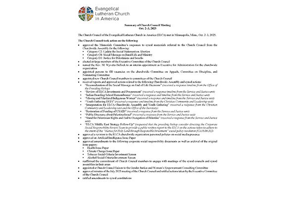 Church Council Summary Oct. 2-3, 2025