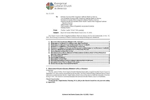 Church Council Actions November 12, 2025