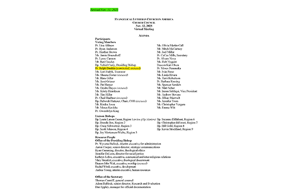 Church Council Agenda November 12, 2025