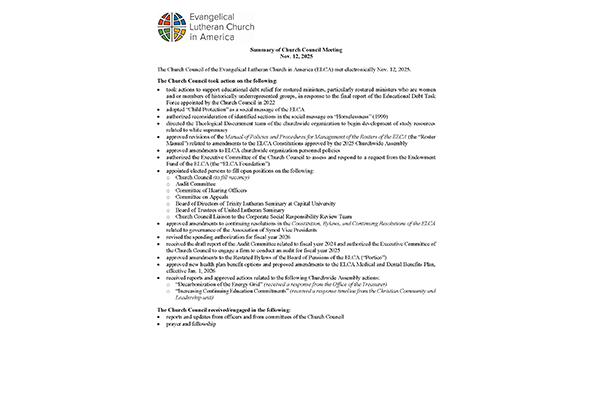 Church Council Summary Nov. 12, 2025