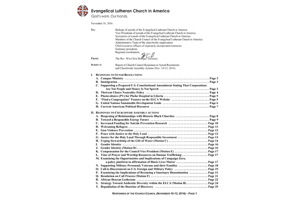 Church Council Responses November 10-13, 2016
