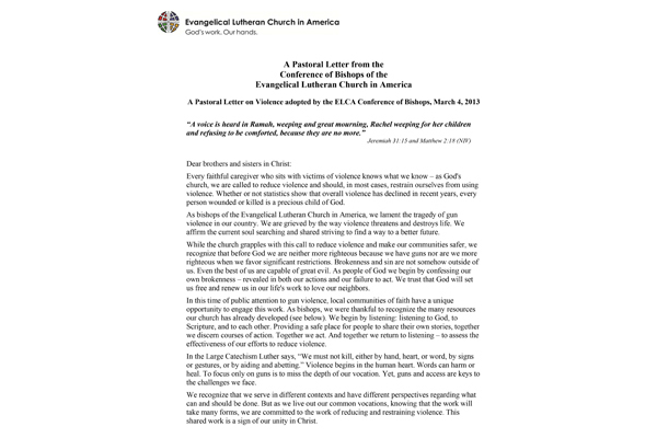COB Pastoral Letter on Violence