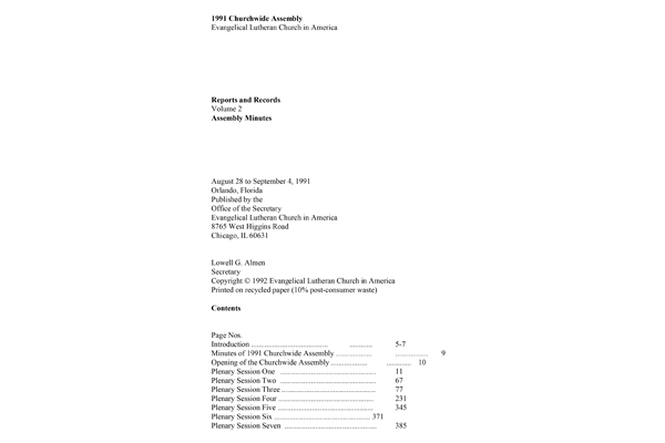 1991 Actions of the Churchwide Assembly