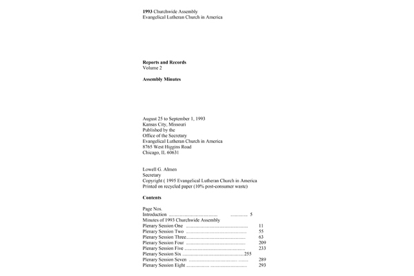 1993 Actions of the Churchwide Assembly