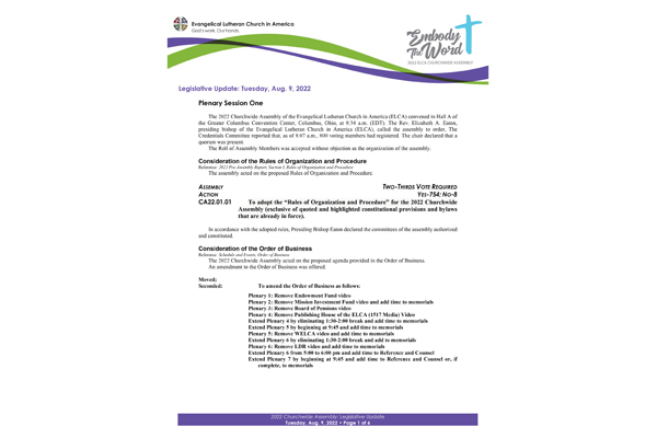 Churchwide Assembly 2022 Legislative Updates