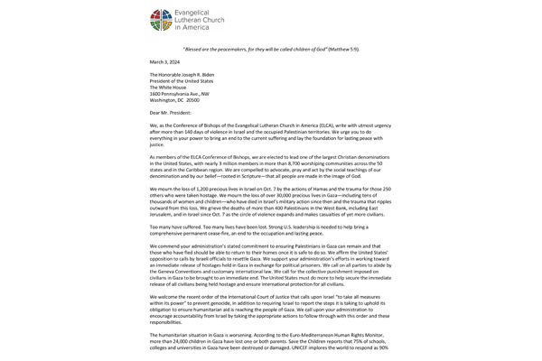 Letter to President Biden calling for a permanent bilateral ceasefire in Gaza