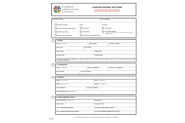 Chaplain Report Form – Pastoral Acts Report