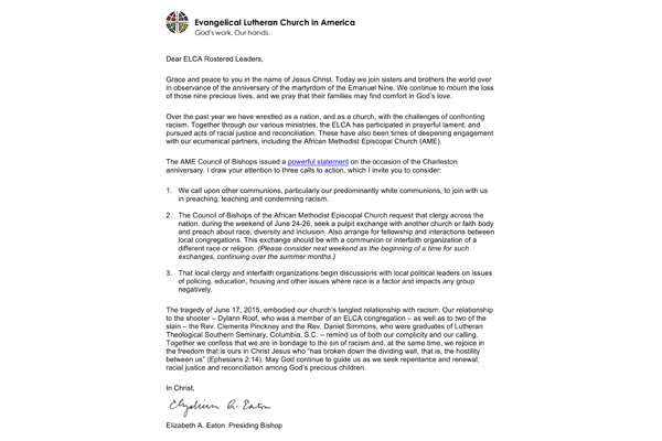 Charleston shooting anniversary statement