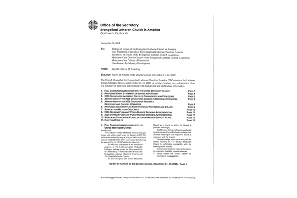 Church Council Actions November 14-17, 2008