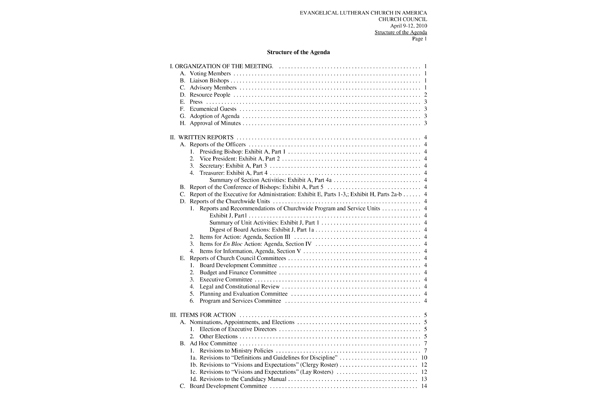 Church Council Agenda April 9-11, 2010