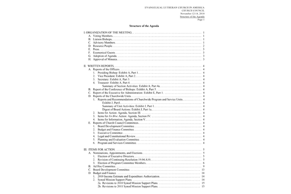 Church Council Agenda November 12-14, 2010