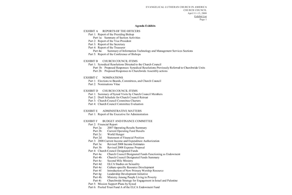 Church Council Exhibits April 11-13, 2008