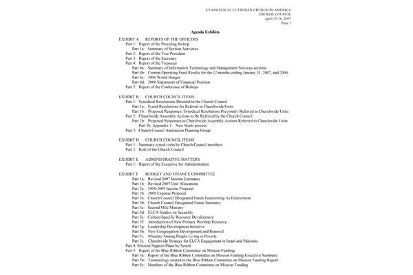 Church Council Exhibits April 13-15, 2007