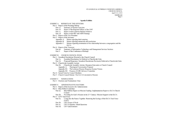 Church Council Exhibits April 9-11, 2010