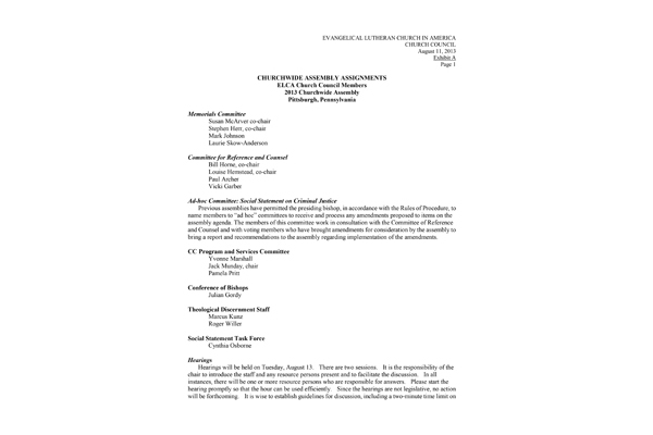 Church Council Exhibits August 11-14, 2013