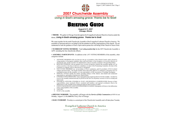 Church Council Exhibits August 5, 2007