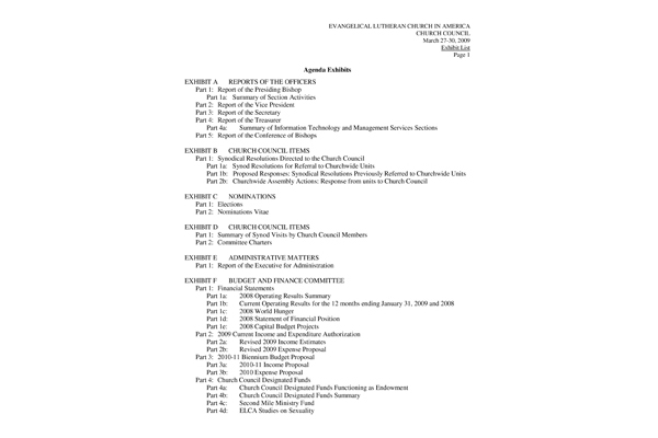 Church Council Exhibits March 27-30, 2009